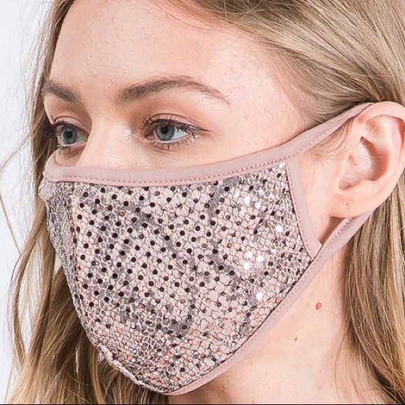 Rose Gold Sequin Face Mask, Bling Face Mask - Picture 3 of 5